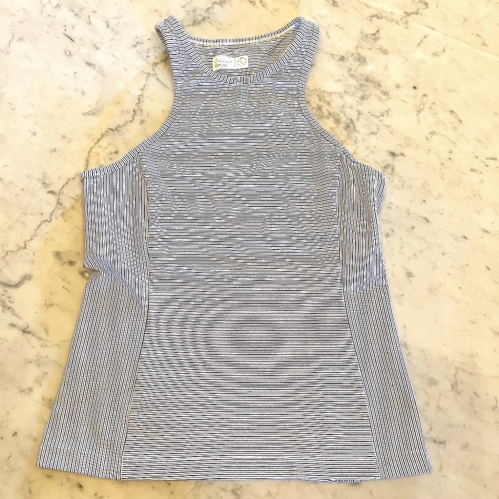 Outdoor Voices Athena Black Gray White Mini Stripe Racerback Tank Top Si…